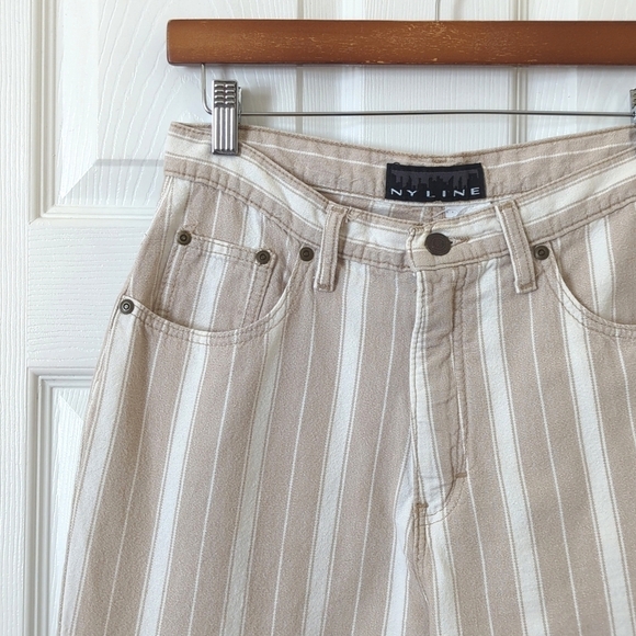NY Line 90's Vintage Classic Striped High Waisted Tapered Leg Pants Tan White 28 - Picture 12 of 15